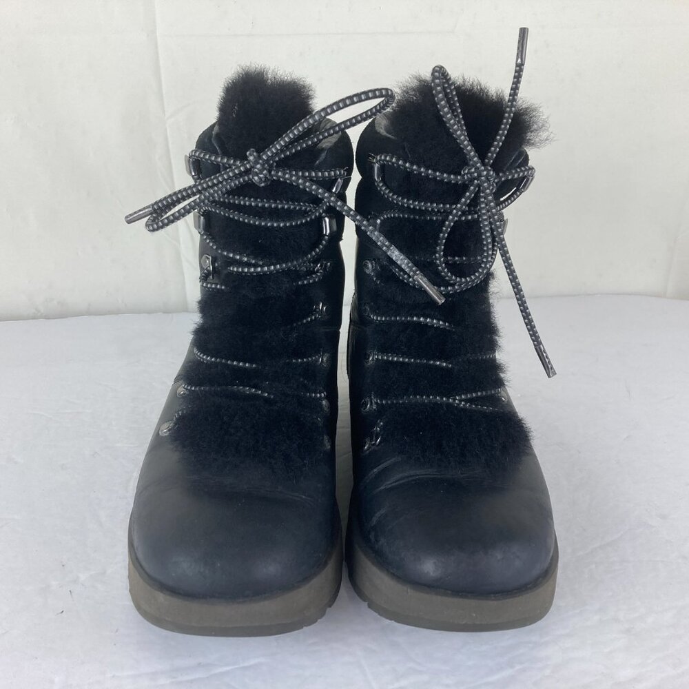 UGG Viki Womens 8.5 Leather Shearling Lace Up Vibram Soles Winter Ankle Boots - Picture 4 of 12
